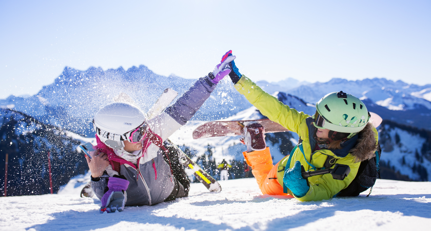 two women in the snow